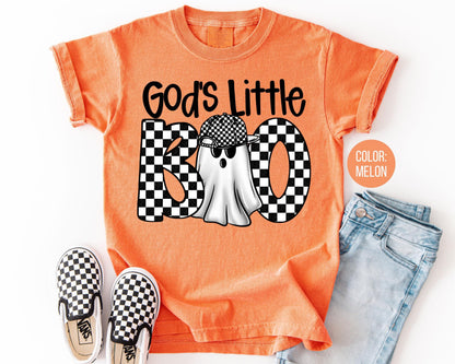 Comfort Colors God's Little Boo Shirt, Boys Halloween Tee, Youth Ghost T-Shirt