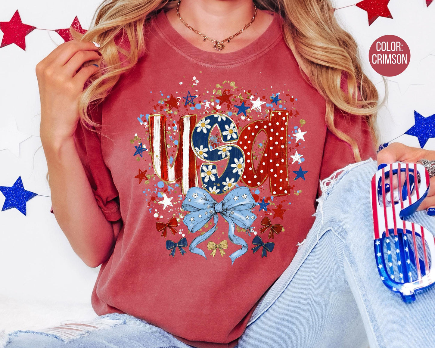 Comfort Colors Floral Coquette USA Shirt, Floral 4th of July Shirts