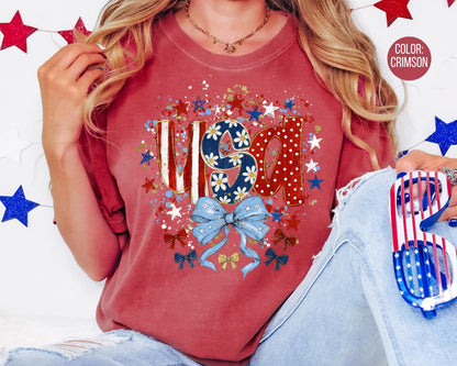 Comfort Colors Floral Coquette USA Shirt, Floral 4th of July Shirts