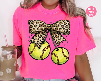 Comfort Colors Leopard Coquette Softball Shirt, Softball Mama Shirts