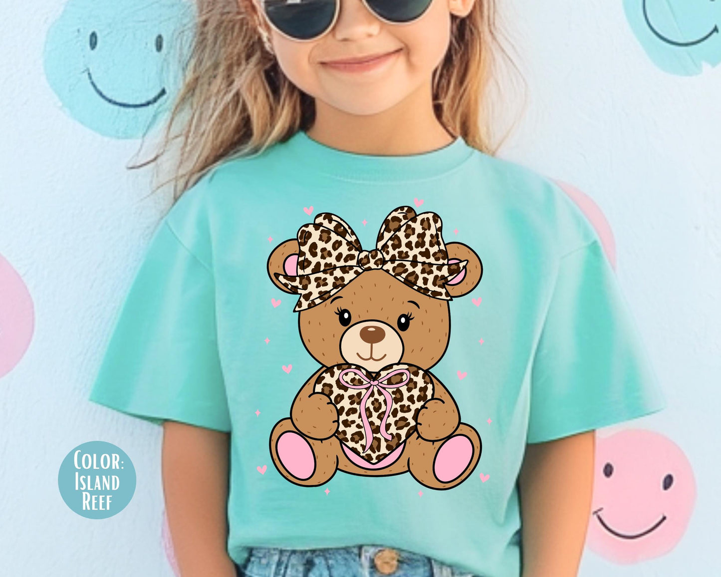 Comfort Colors Leopard Teddy Bear Shirt, Girls Valentines Day Shirt