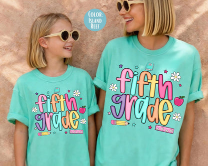 Comfort Colors® Colorful Preppy Fifth Grade Shirt, 5th Grade Teacher Shirts