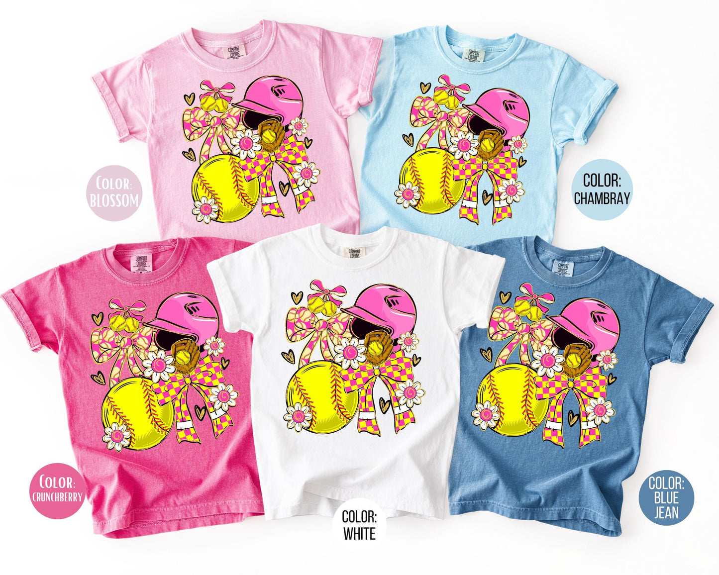 Comfort Colors Girls Preppy Checkered Softball Shirt, Kids Softball Shirts