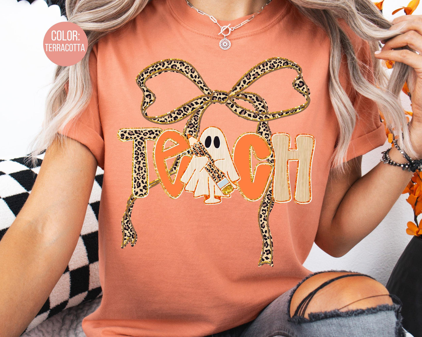 Comfort Colors Halloween Teacher Shirt: Leopard Coquette Spooky Tee