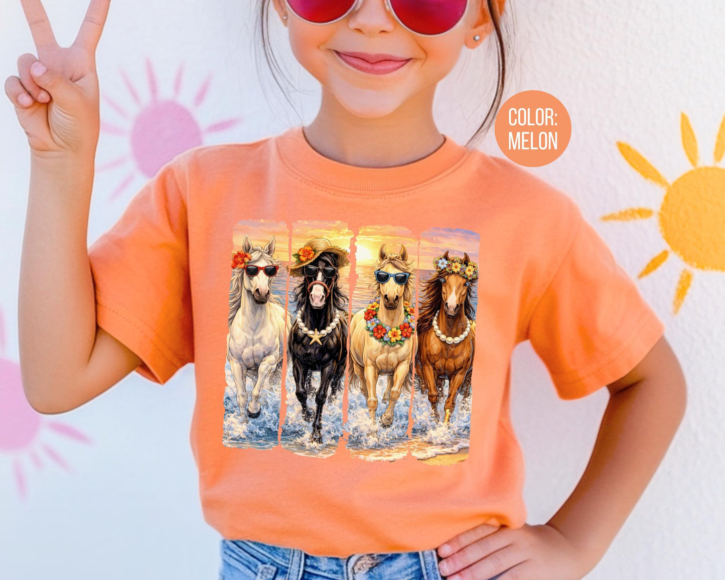 Comfort Colors® Girls Summer Horses Shirt, Horse Lover Shirts