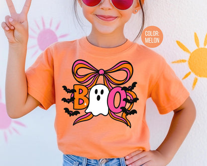 Comfort Colors Girls Coquette Ghost Shirt: Halloween Bow Tee