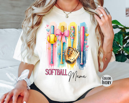 Comfort Colors Softball Mama Shirt: DTF Print, Mom Life Tee