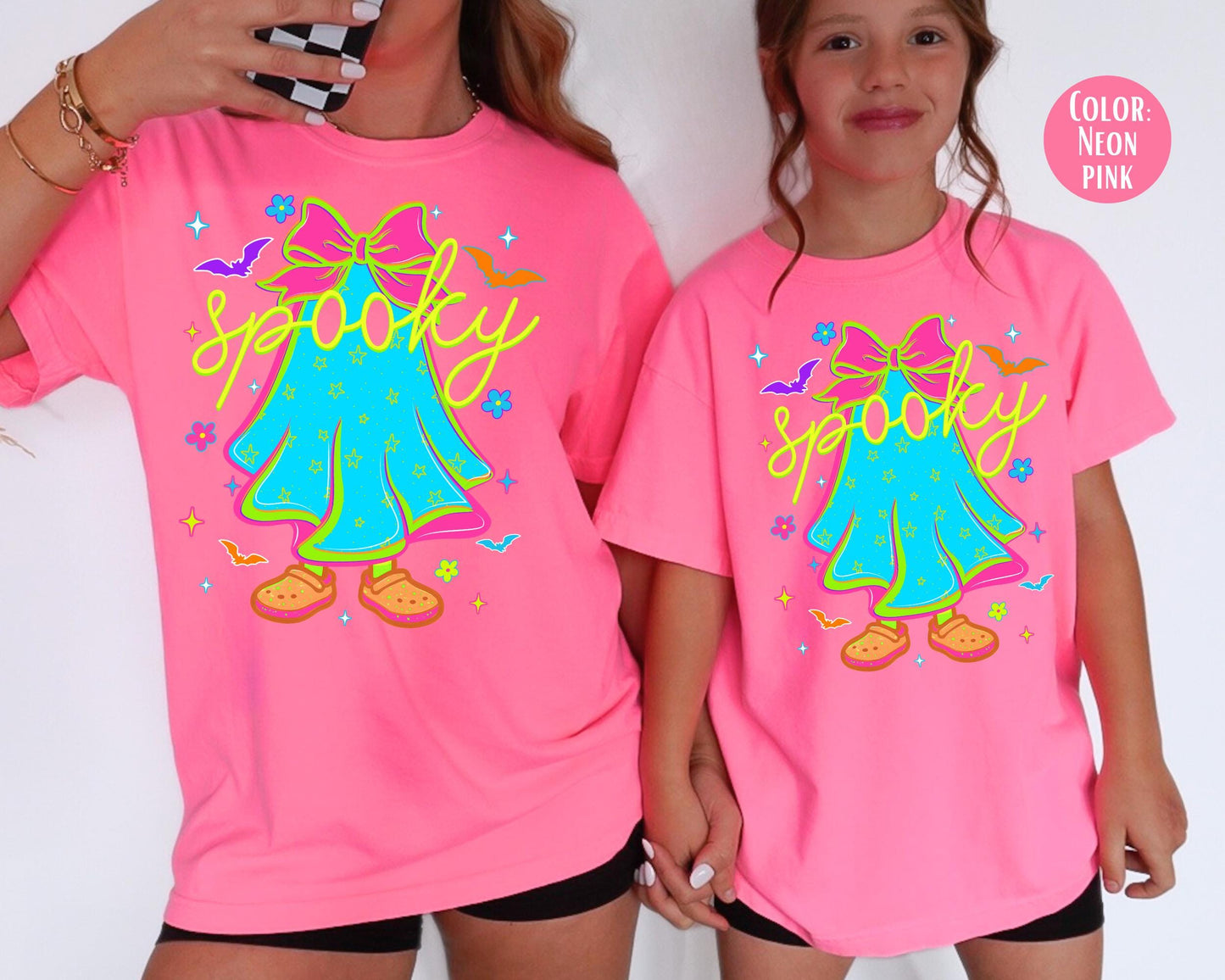 Comfort Colors Neon Ghost Halloween Shirt: Mommy and Me Matching Tees