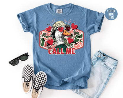 Comfort Colors® Boys Call Me Duck Shirt, Duck Hunting Valentines Day Shirts