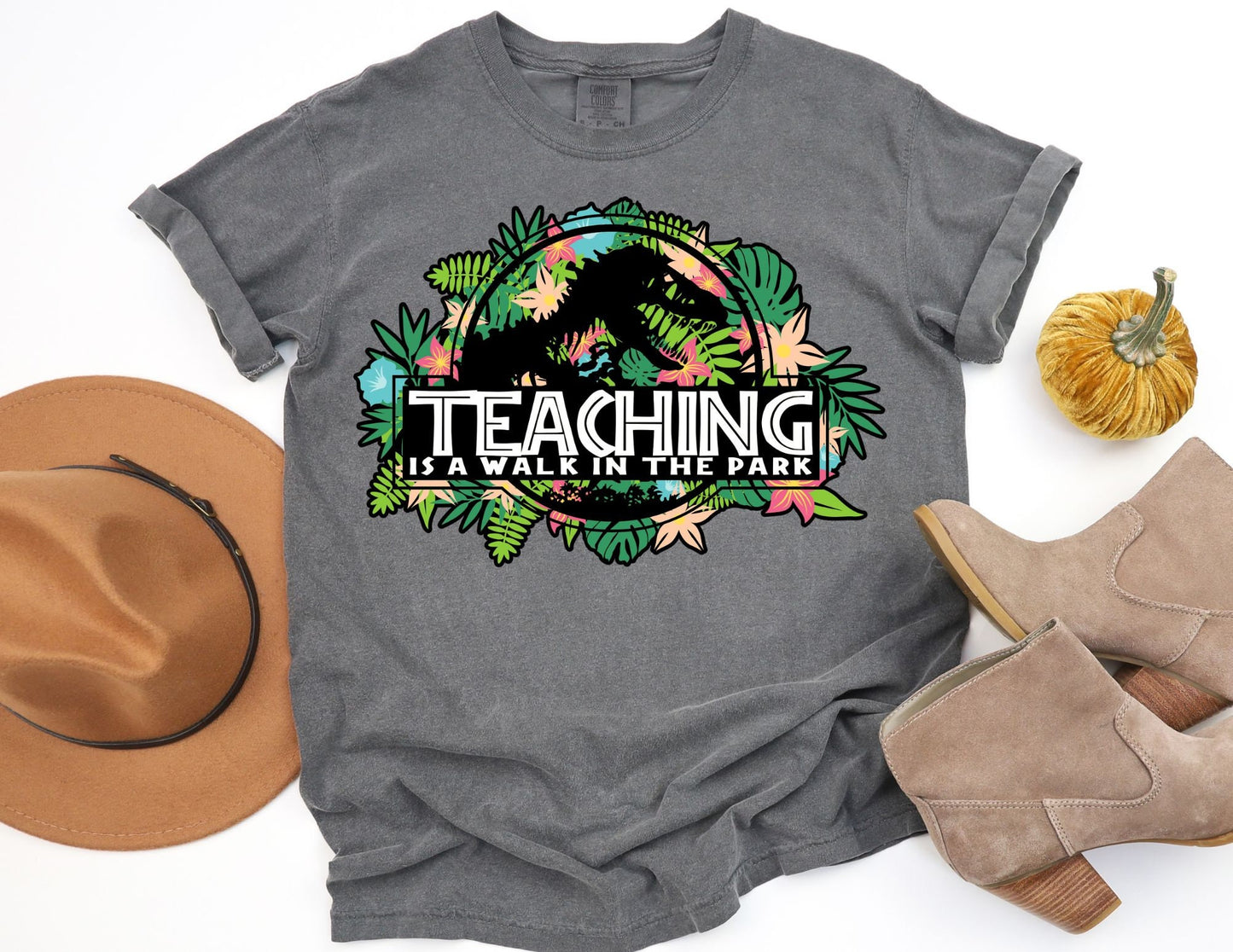 Comfort Colors Dino Teacher Shirt: Walk in the Park