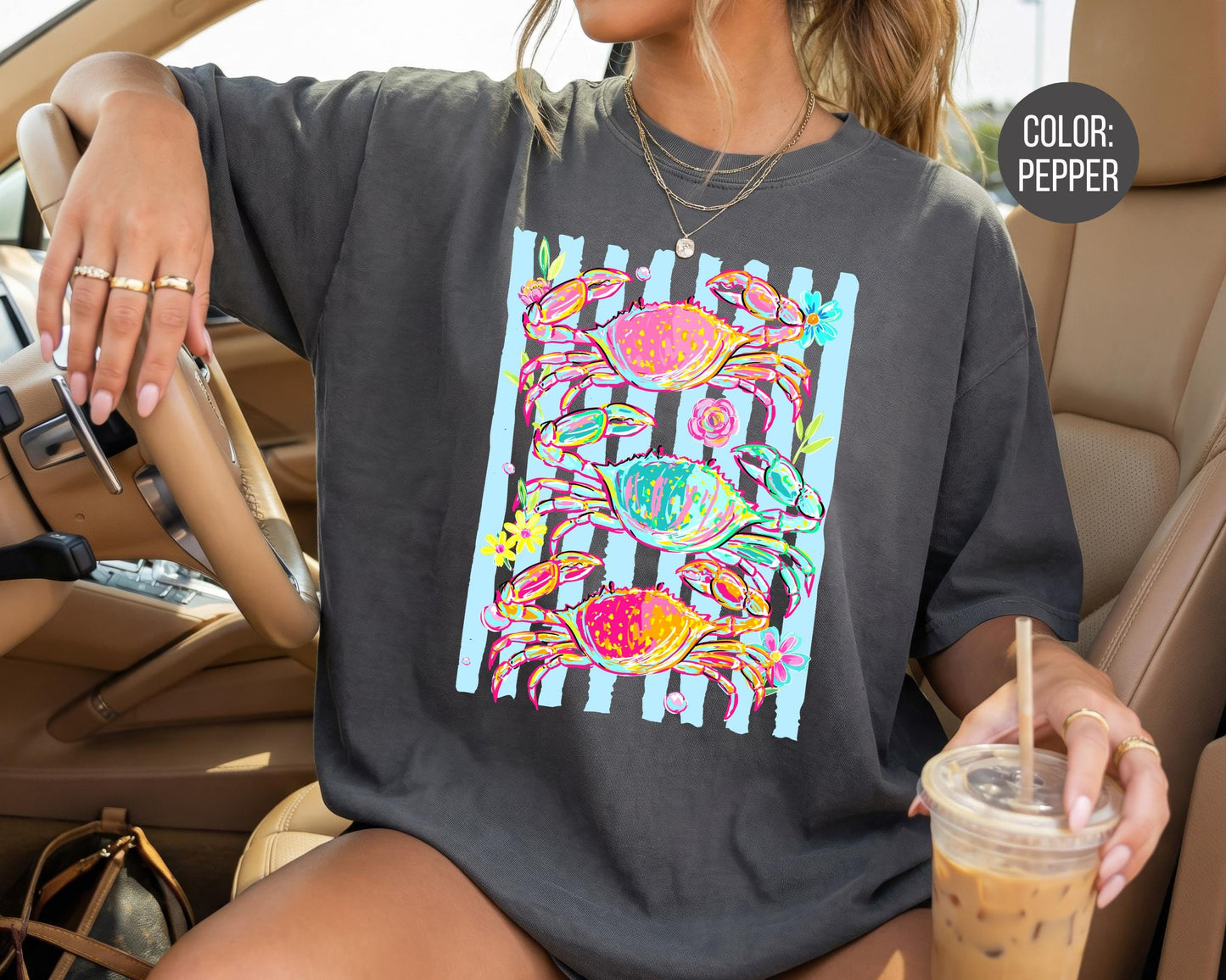 Comfort Colors® Preppy Floral Crabs Shirt, Girls Crab Shirts, Summer Tees