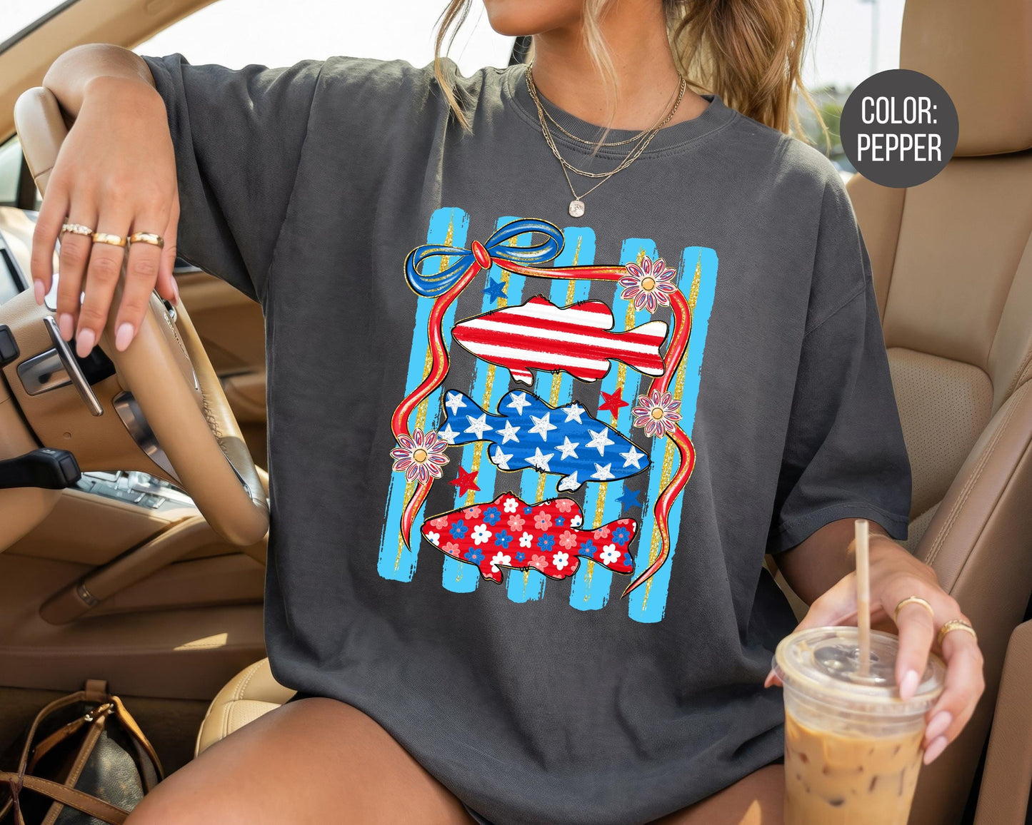 Comfort Colors 4th of July Fish Shirt, Patriotic Fish, Stars and Stripes Shirts