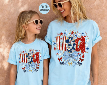 Comfort Colors Floral Coquette USA Shirt, Floral 4th of July Shirts