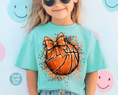 Comfort Colors Girls Basketball Bow Shirt: Kids Basketball Shirts
