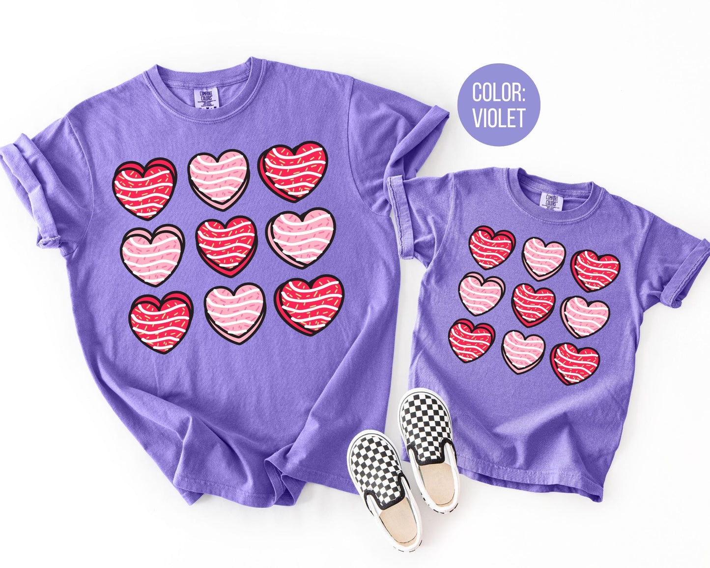 Comfort Colors Girls Heart Cakes Shirt, Mommy and Me Valentine Shirts, Kids Heart Tee