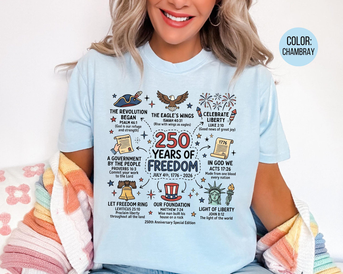 Comfort Colors 250 Years of Freedom Shirt, Christian 4th of July Shirts
