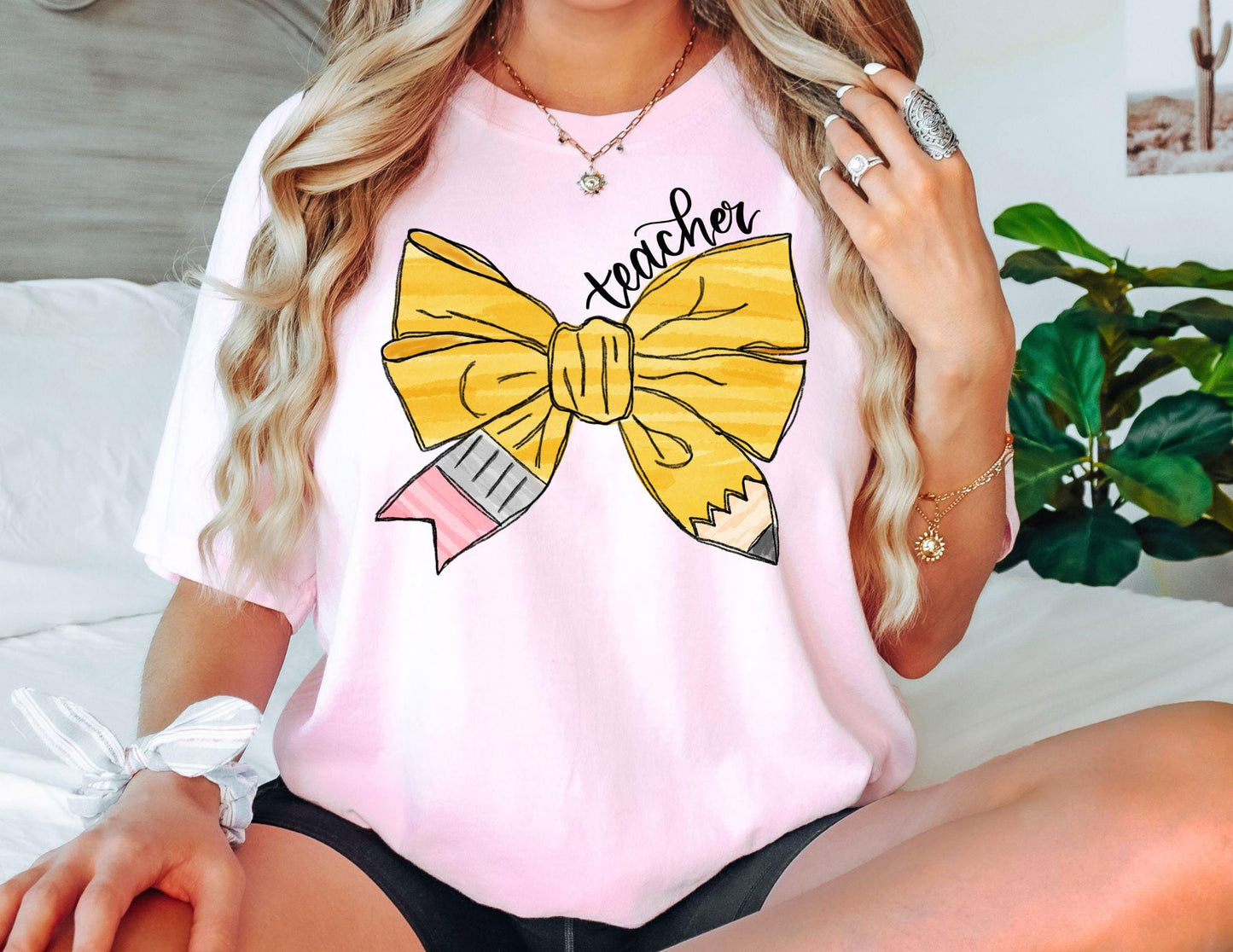 Comfort Colors Teacher Shirt: Pencil Bow Graphic Tee