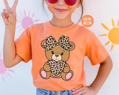 Comfort Colors Leopard Teddy Bear Shirt, Girls Valentines Day Shirt