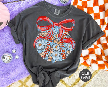 Comfort Colors Floral Baseball Mama Shirt: Coquette Baseball Sister Tee