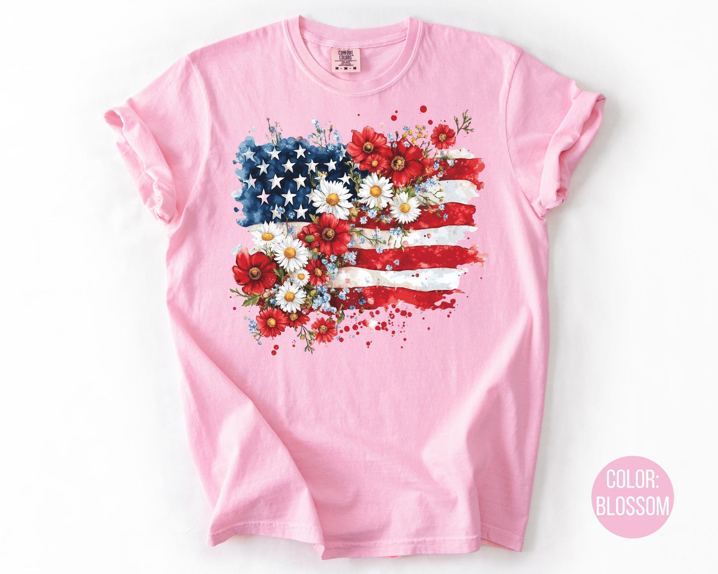 Comfort Colors Floral American Flag Shirt: 4th of July Tee