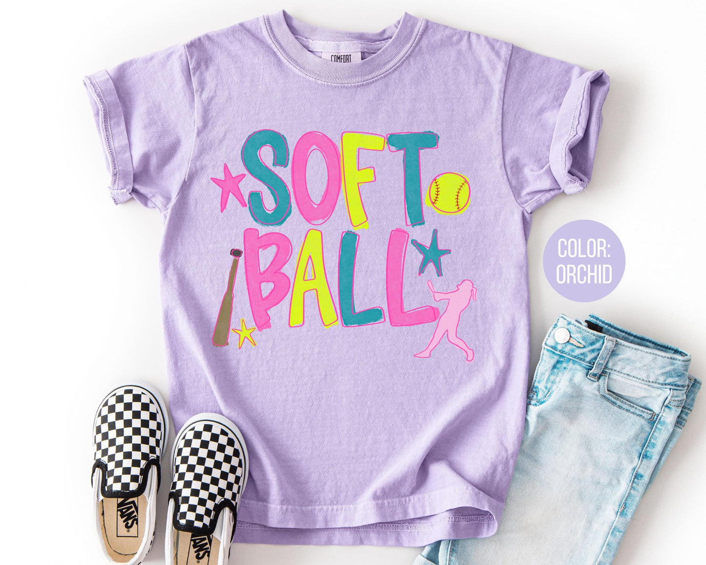 Comfort Colors Watercolor Softball Shirt: Matching Mom & Daughter Softball Shirts