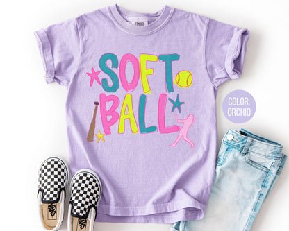 Comfort Colors Watercolor Softball Shirt: Matching Mom & Daughter Softball Shirts