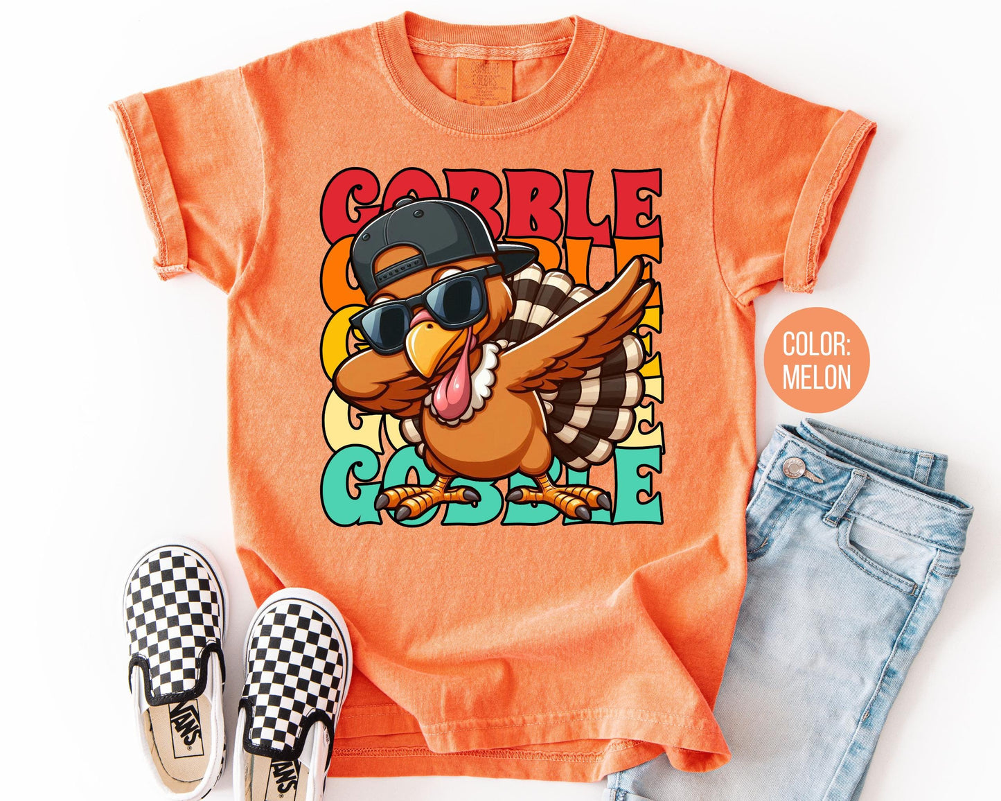 Comfort Colors® Boys Dabbing Turkey Shirt, Boys Gobble Thanksgiving Shirt, Thanksgiving Shirt for Boys, Kids Gobble Shirt