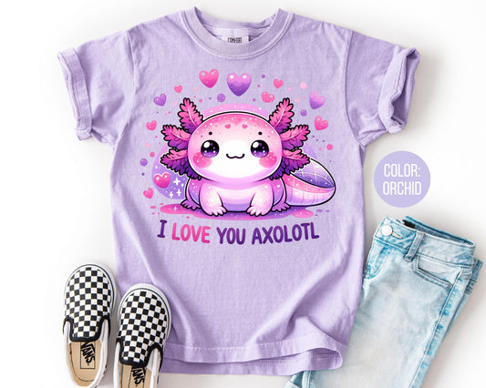 Comfort Colors® I Love You Axolotl Shirt, Girls Axolotl Gift, Valentines Day Youth Shirts