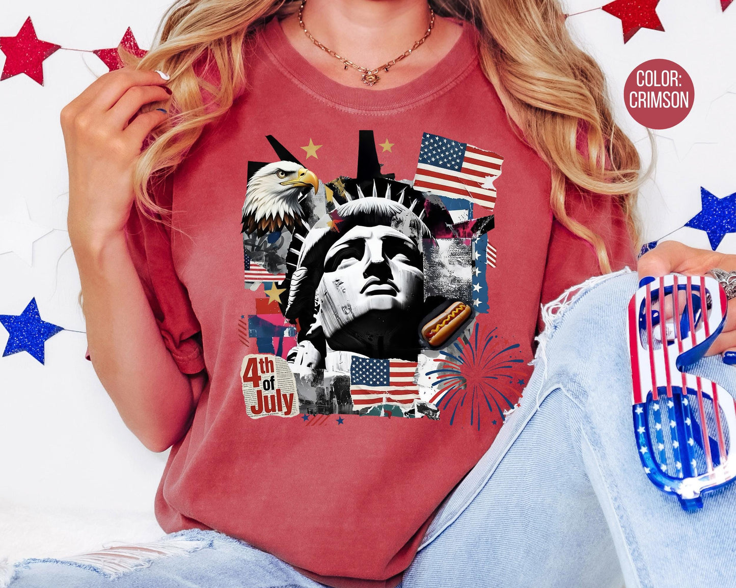 Comfort Colors 4th of July Statue of Liberty Shirt, Retro Independence Day Shirts
