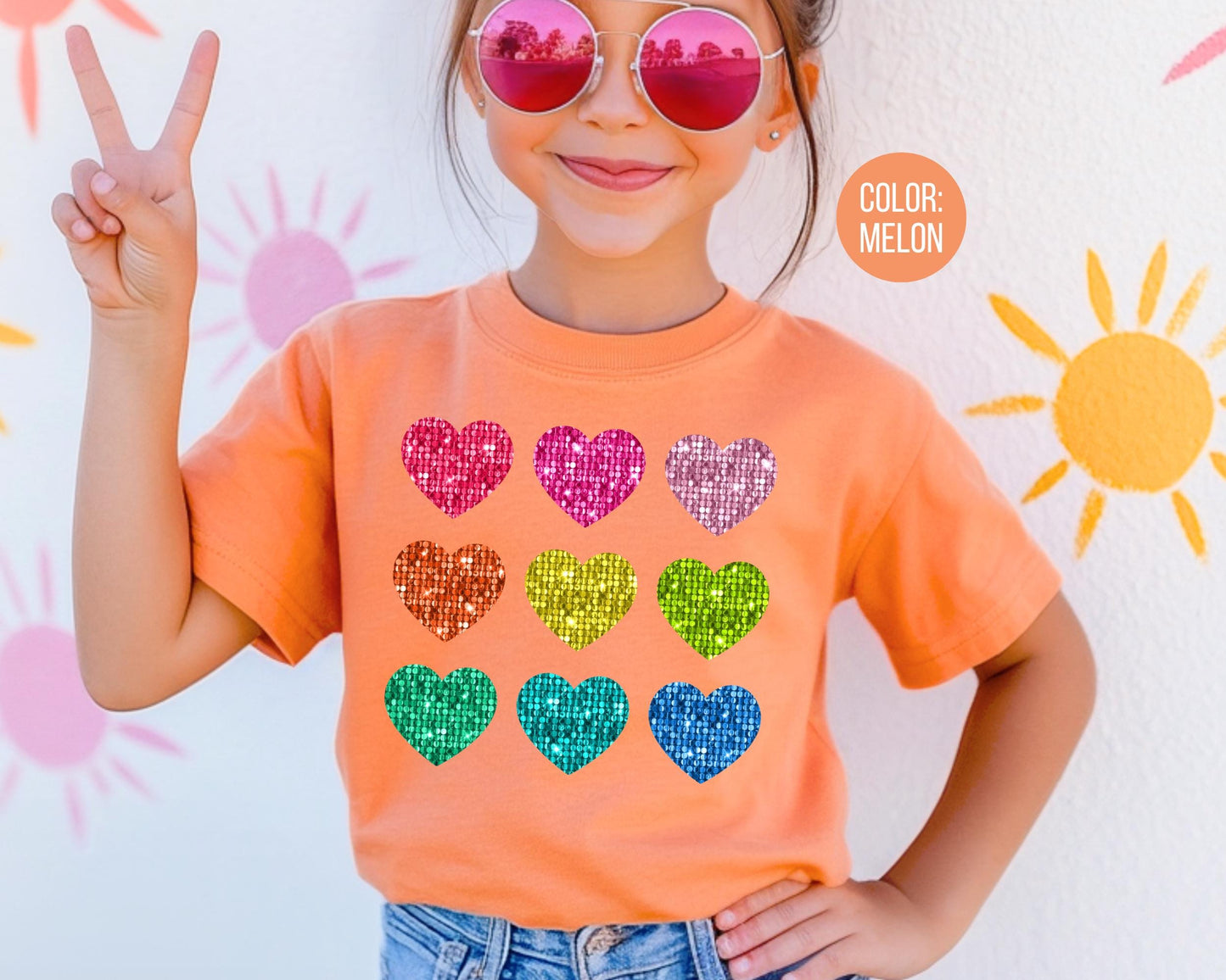 Comfort Colors Kids Faux Glitter Heart Shirt: Valentine's Day Tee