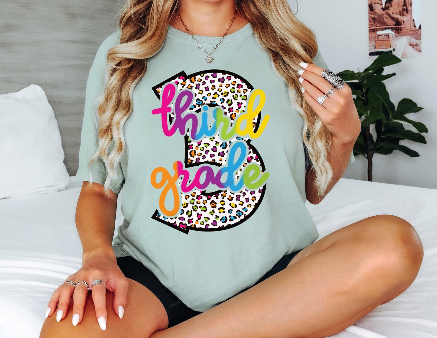 Comfort Colors Third Grade Teacher Shirt: Leopard Print