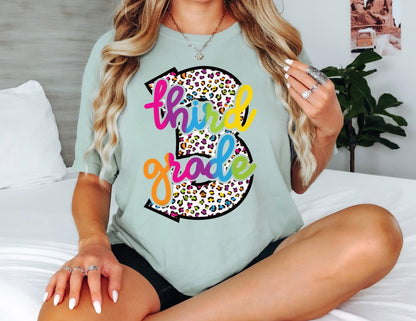 Comfort Colors Third Grade Teacher Shirt: Leopard Print