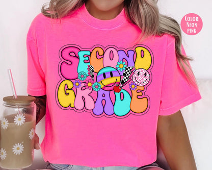 Comfort Colors® Smiley Retro Second Grade Shirt, 2nd Grade Teacher Shirts