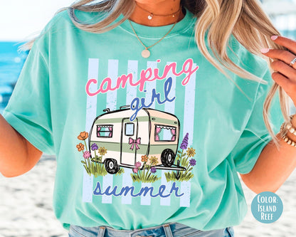 Comfort Colors Camping Girl Summer Shirt, Girls Camping Shirts