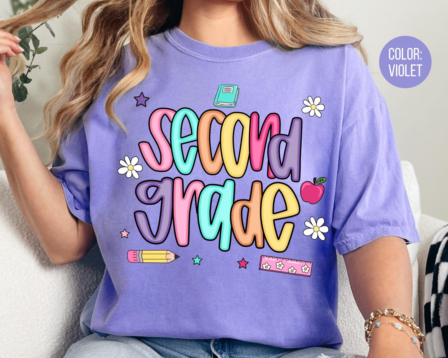 Comfort Colors® Colorful Preppy Second Grade Shirt, 2nd Grade Teacher Shirts