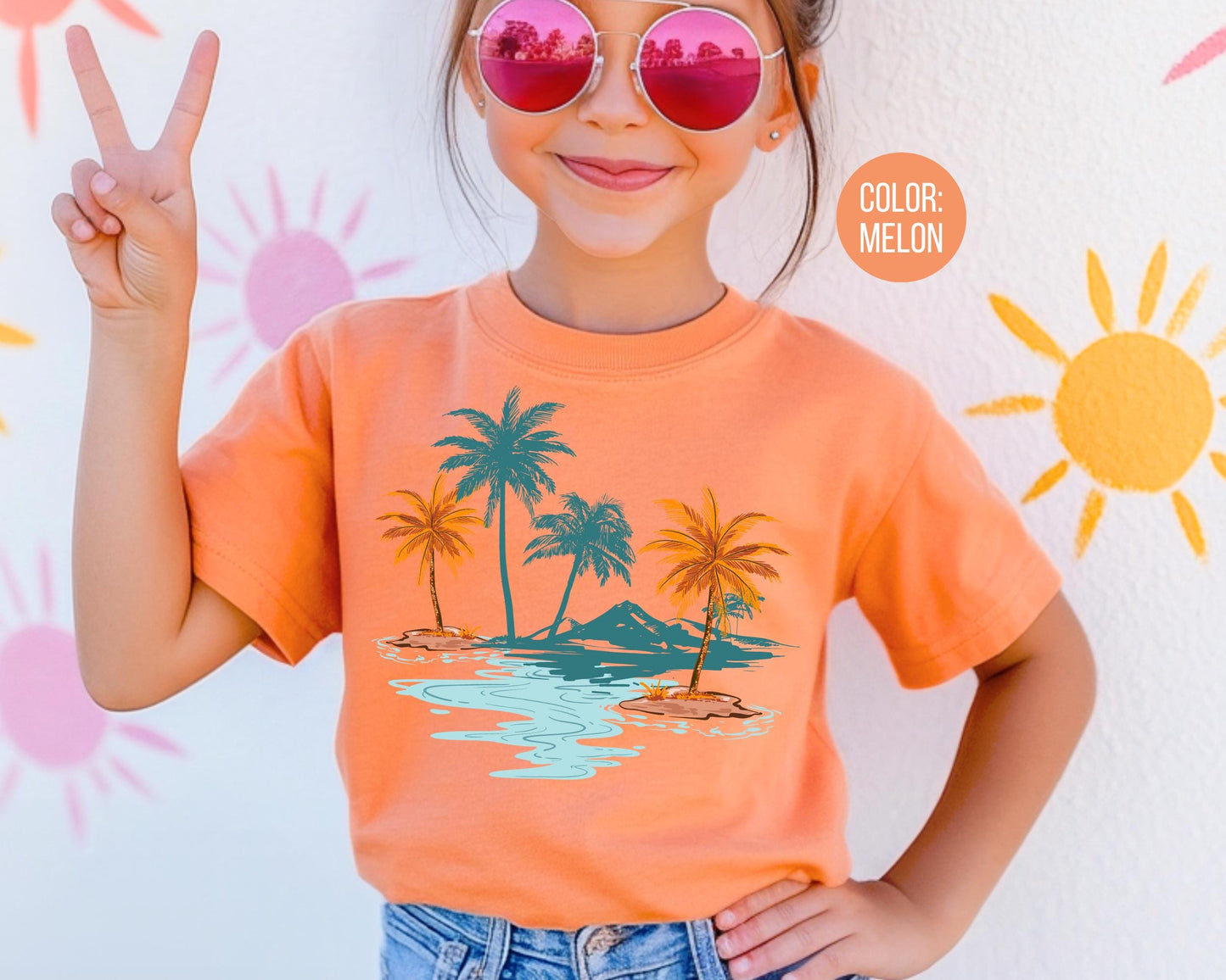 Comfort Colors® Cute Palm Trees Shirt, Cute Trendy Beach Shirt for Girls, Preppy Palm Tree Tee, Youth Beach Shirts, Matching Beach Shirts