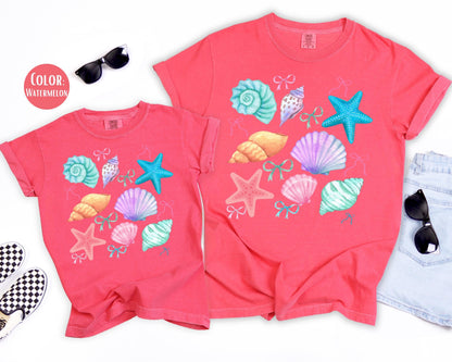 Comfort Colors® Preppy Coquette Seashells Shirt, Mama and Mini Summer Shirts
