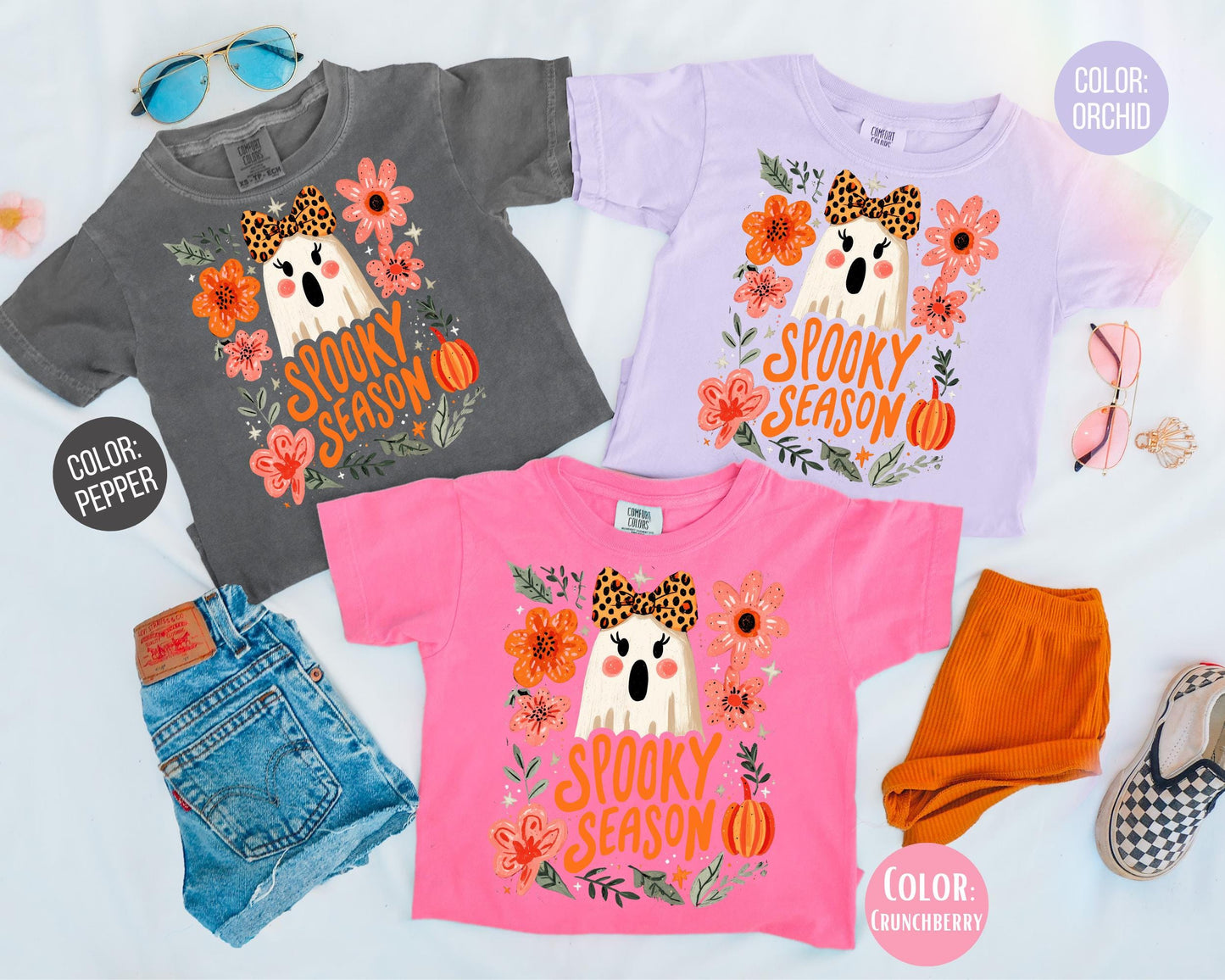 Comfort Colors Floral Ghost Shirt, Girly Spooky Season Tee