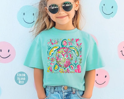 Comfort Colors® Floral Sea Turtle Shirt, Girly Beach Shirts, Sea Turtle Tee, Summer Shirts for Kids