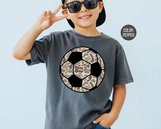 Comfort Colors Boys Camo Soccer Shirt - Kids Camouflage Sports Tee