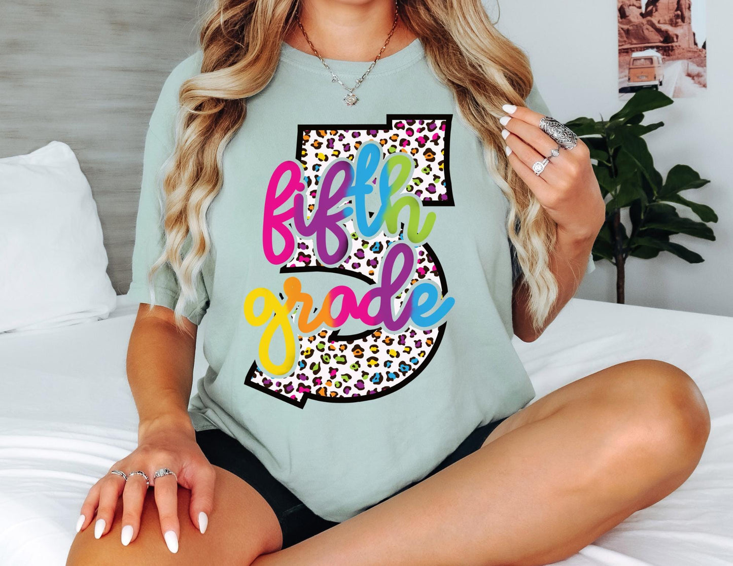 Comfort Colors Fifth Grade Teacher Shirt: Leopard Print