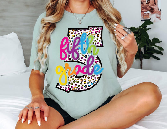 Comfort Colors Fifth Grade Teacher Shirt: Leopard Print
