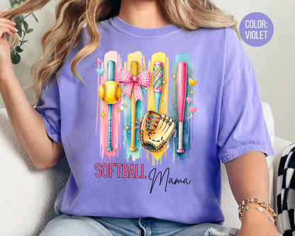 Comfort Colors Softball Mama Shirt: DTF Print, Mom Life Tee