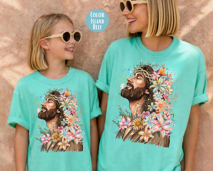 Comfort Colors® Floral Jesus Shirt, Mommy and Me Christian Shirts