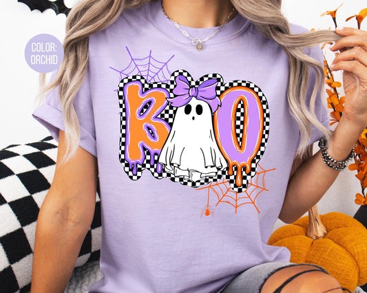 Comfort Colors Checkered Ghost Shirt: Spooky Halloween Mama & Mini Tees