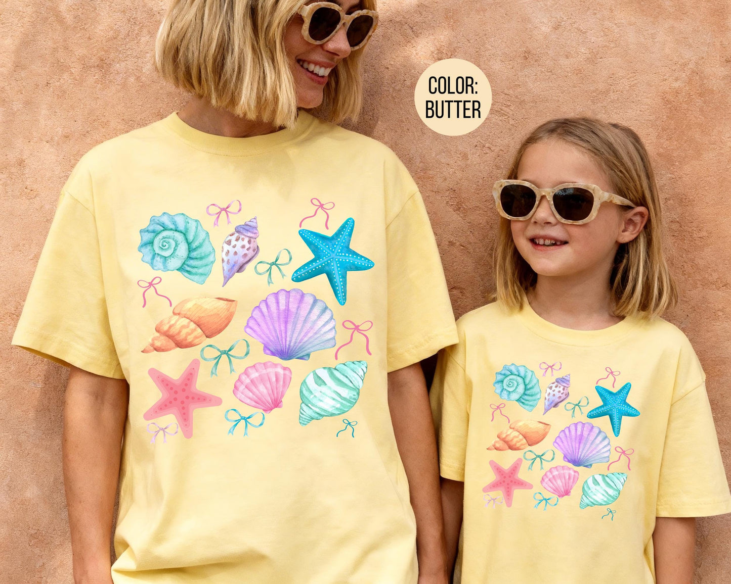 Comfort Colors® Preppy Coquette Seashells Shirt, Mama and Mini Summer Shirts