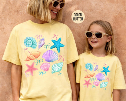 Comfort Colors® Preppy Coquette Seashells Shirt, Mama and Mini Summer Shirts