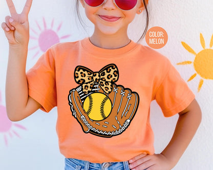 Comfort Colors Girls Leopard Softball Glove Shirt, Kids Softball Shirts