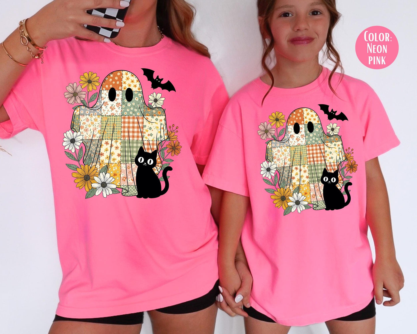 Comfort Colors Patchwork Ghost and Black Cat Halloween Shirt