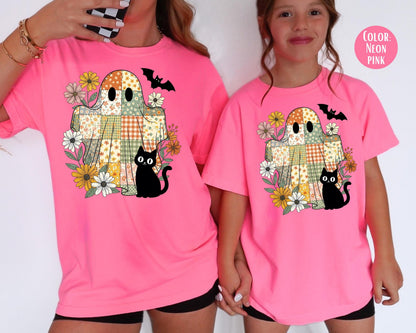 Comfort Colors Patchwork Ghost and Black Cat Halloween Shirt